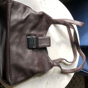 Maxx brown leather bag with black clip